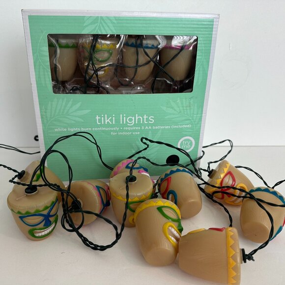 2 Sets - Gemmy Tiki Mask String Lights 8' Hawaiian Style Luau Pool Party NEW - Picture 1 of 3